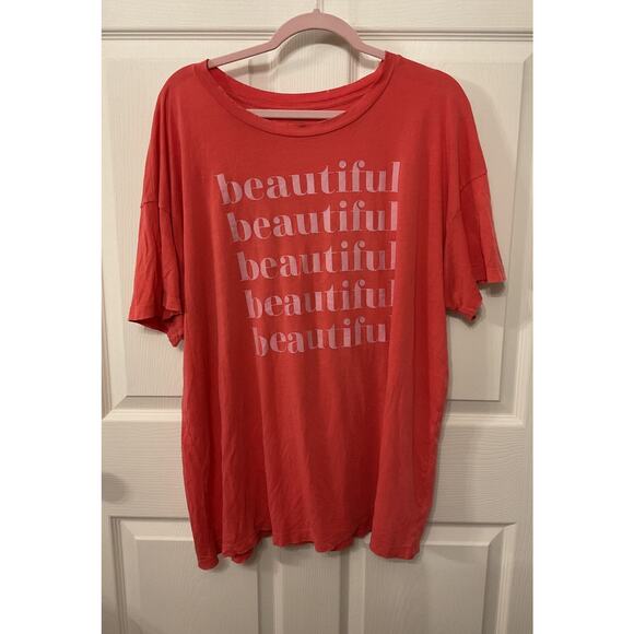 Aerie Real Soft Oversized Red Short Sleeve "Beautiful" Graphic Tee, L - Picture 1 of 5